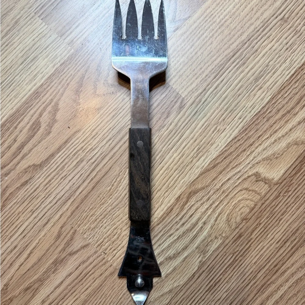 Silver   Vintage Vernco  wood Metal Serving Fork bottle opener